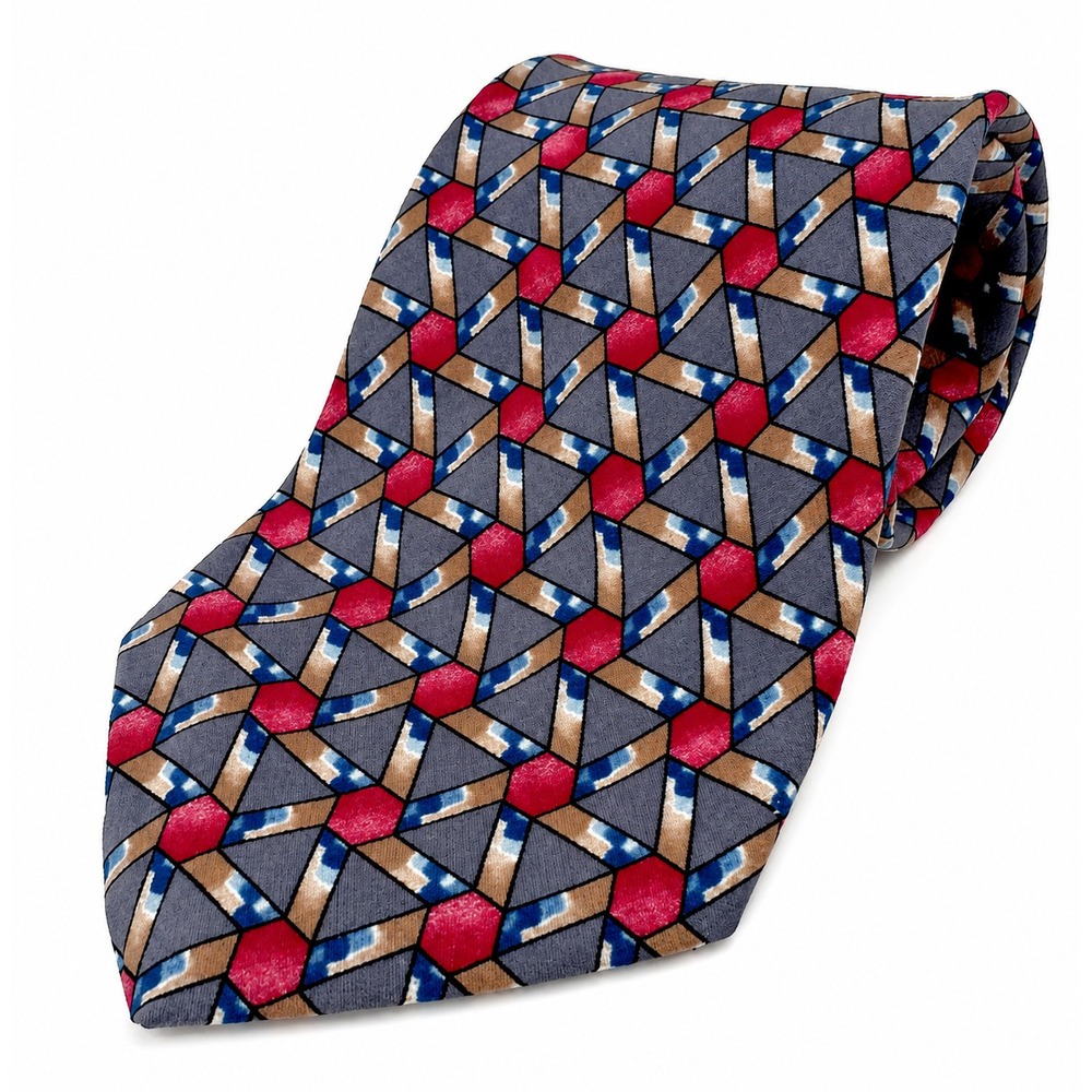 Christian Dior Monsieur Men's Neck Tie One Size Gray Geometric Print 100% Silk